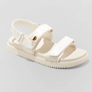 Sandals Tan Ivory Gold Double Strap Hook & Loop Faux Leather A New Day Size 9